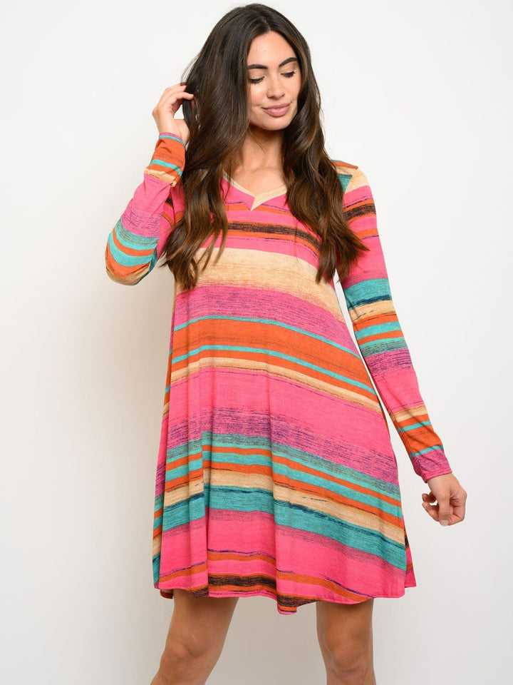 WOMEN'S LONG SLEEVE POCKETS MULTI COLOR DRESS