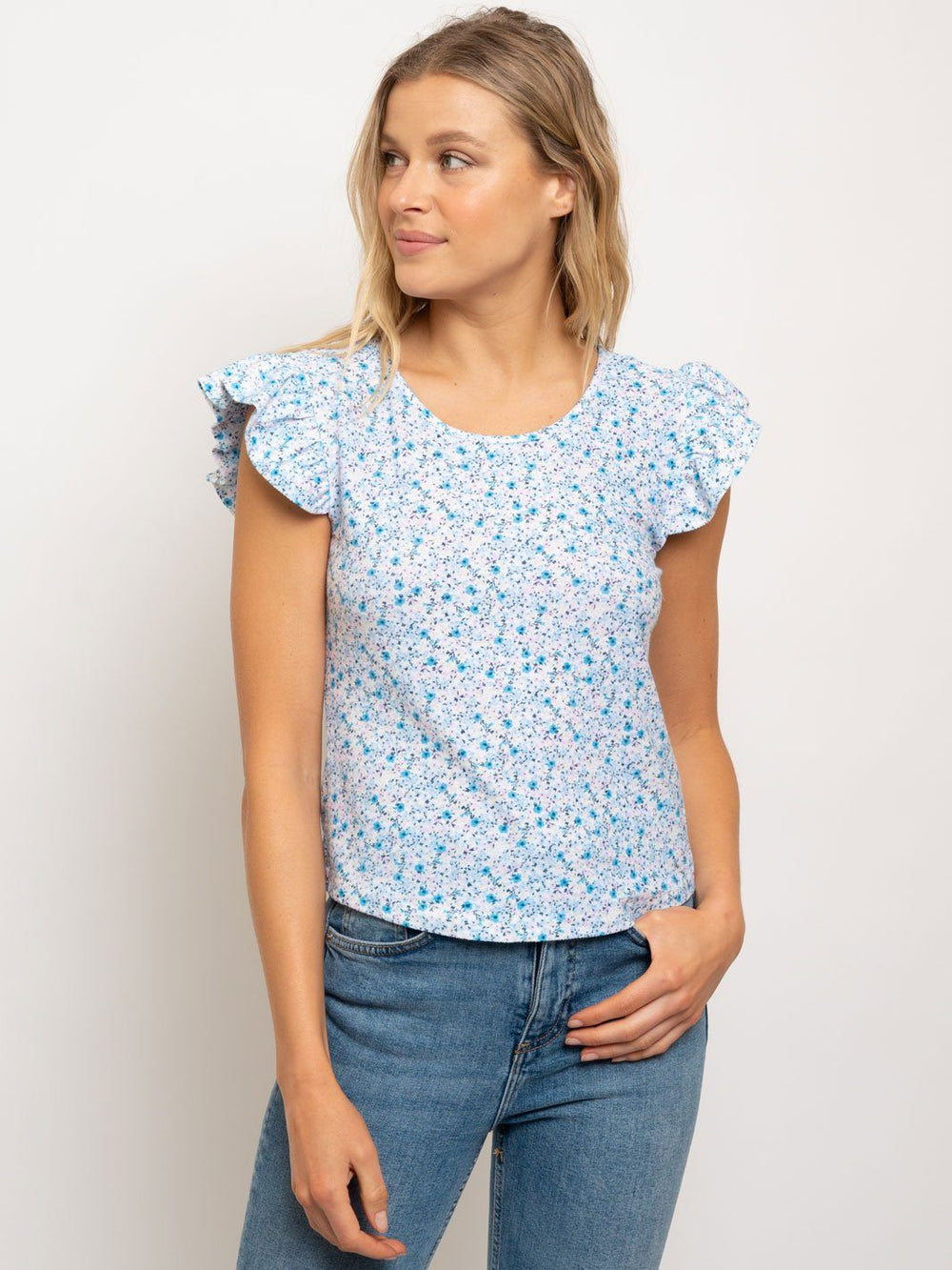 WOMEN'S RUFFLE SLEEVES REVERSED BABY FRENCH TERRY TOP