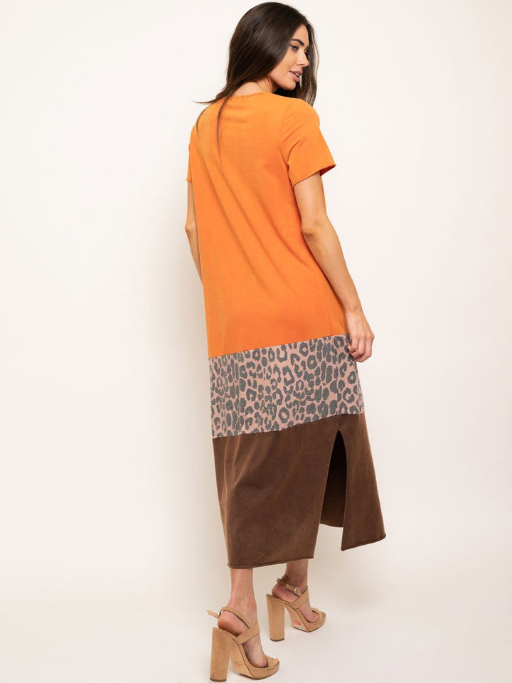 WOMEN'S VINTAGE LEOPARD / SOLID MAXI DRESS