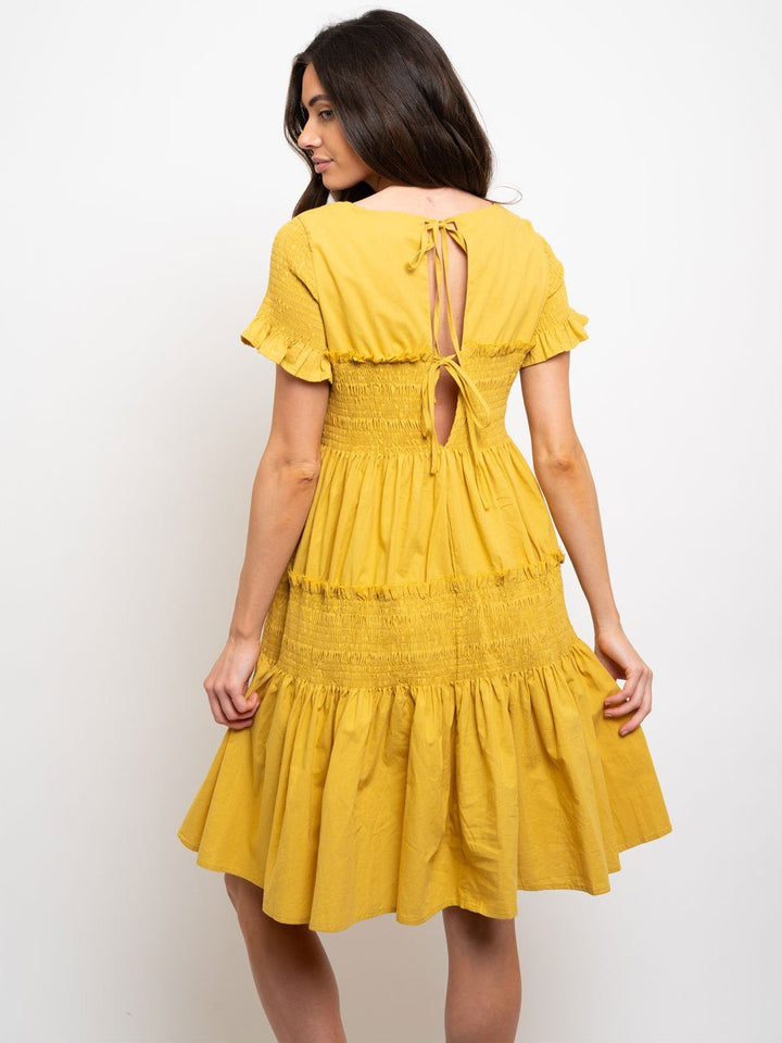 WOMEN'S MIDI RUFFLE SMOCKING DRESS