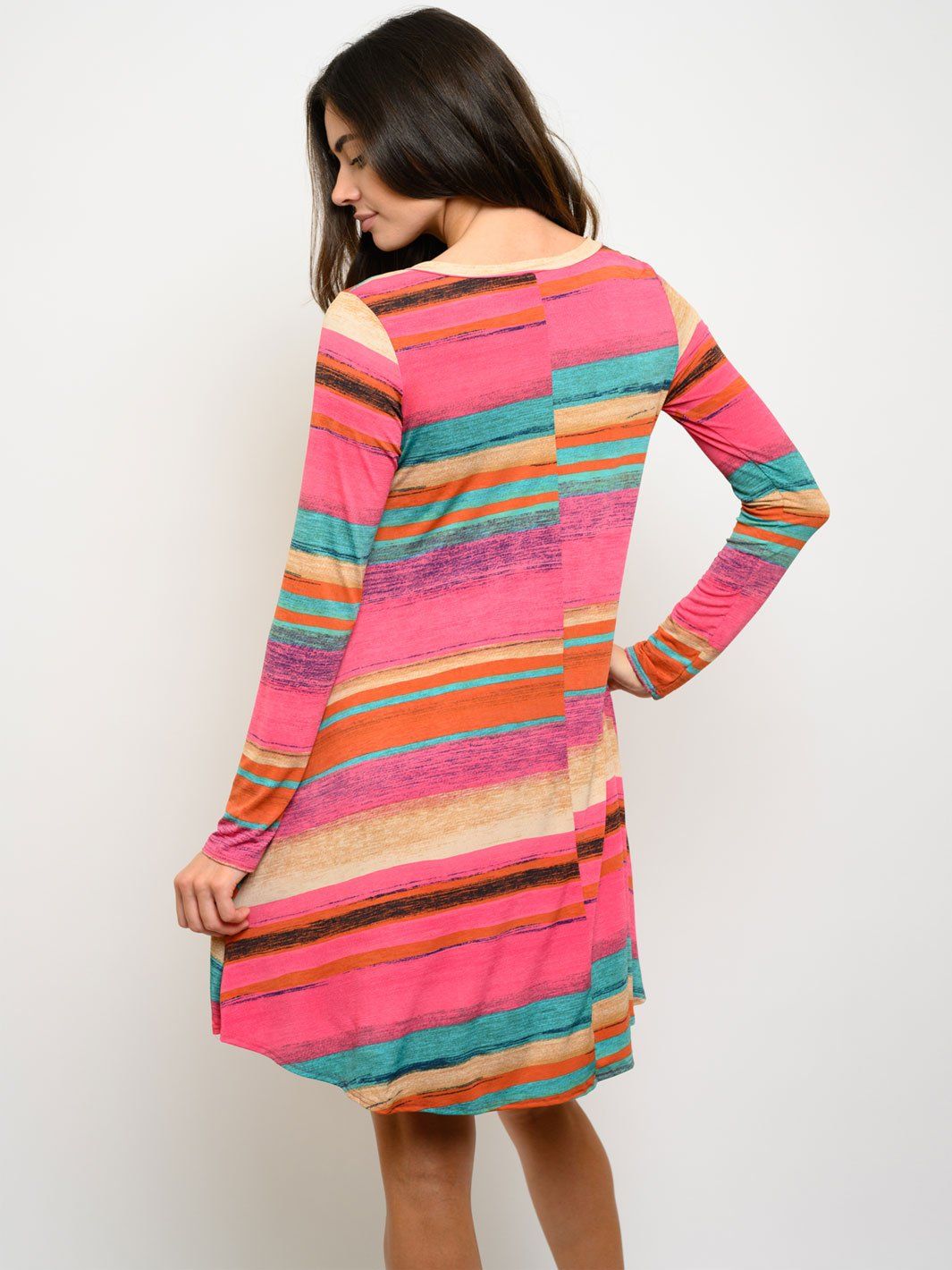 WOMEN'S LONG SLEEVE POCKETS MULTI COLOR DRESS