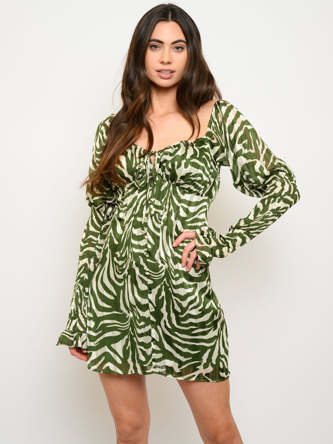 WOMEN'S ZEBRA GOLD LINE BUTTON UP MINI DRESS