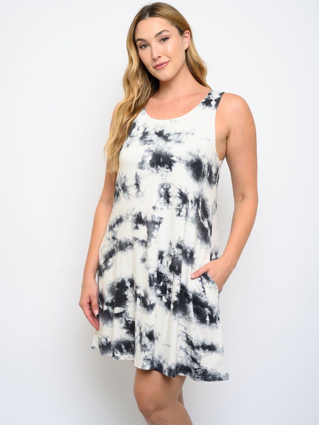PLUS SIZE TIE DYE POCKETS MINI DRESS