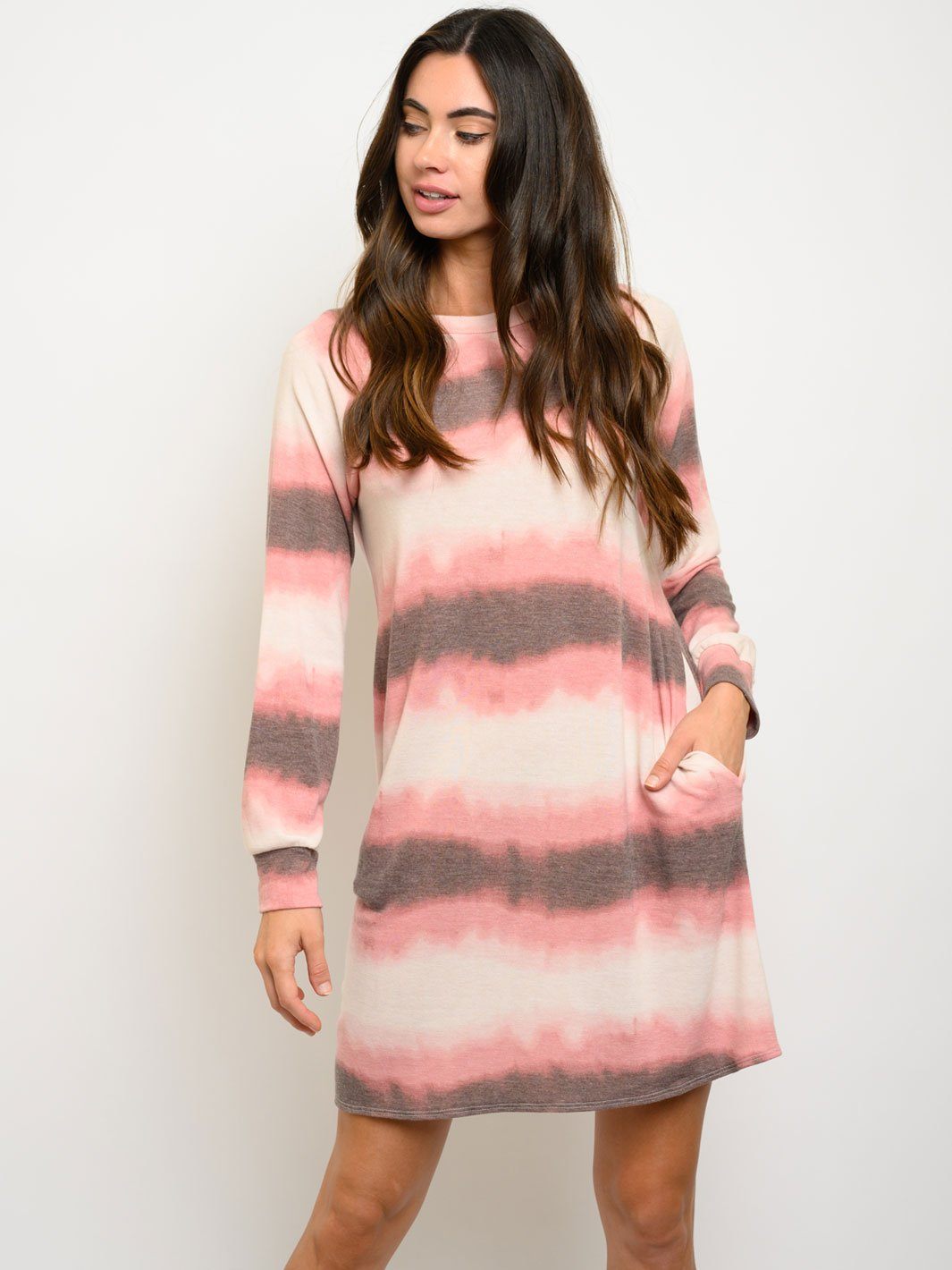 WOMEN'S LONG SLEEVE POCKETS TIE DYE DRESS