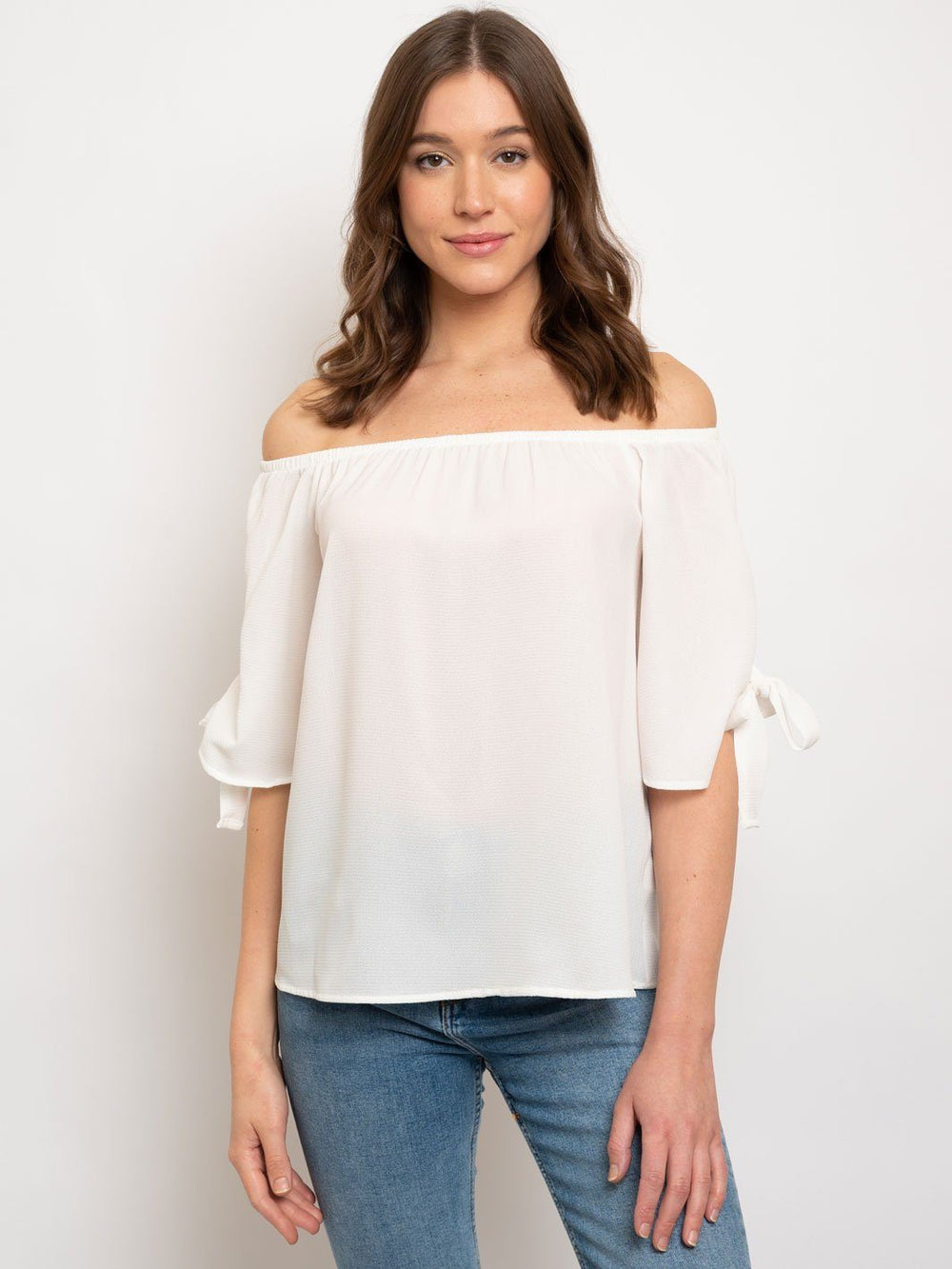 WOMENS OFF SHOULDER SLEEVE TIE TOP