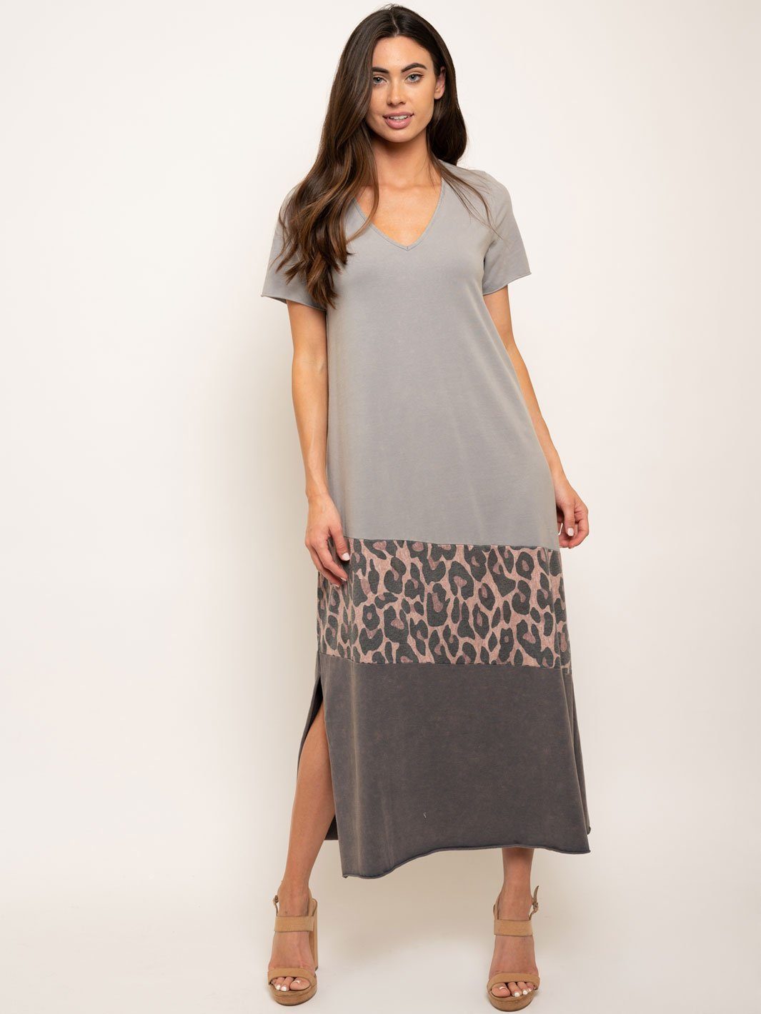 WOMEN'S VINTAGE LEOPARD / SOLID MAXI DRESS