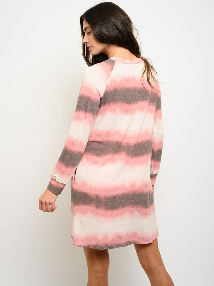 WOMEN'S LONG SLEEVE POCKETS TIE DYE DRESS