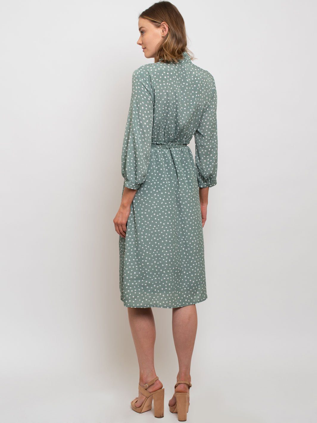 WOMEN'S COLLAR DETAIL SELF TIE BELT MIDI DRESS