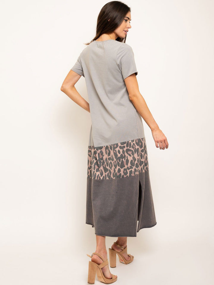 WOMEN'S VINTAGE LEOPARD / SOLID MAXI DRESS