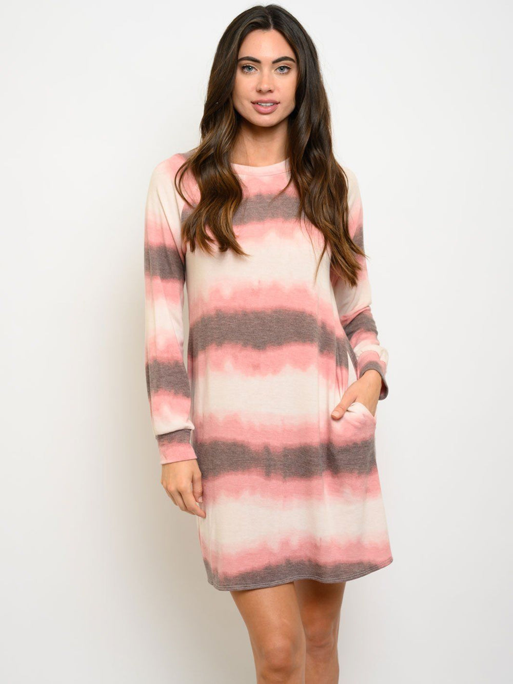 WOMEN'S LONG SLEEVE POCKETS TIE DYE DRESS