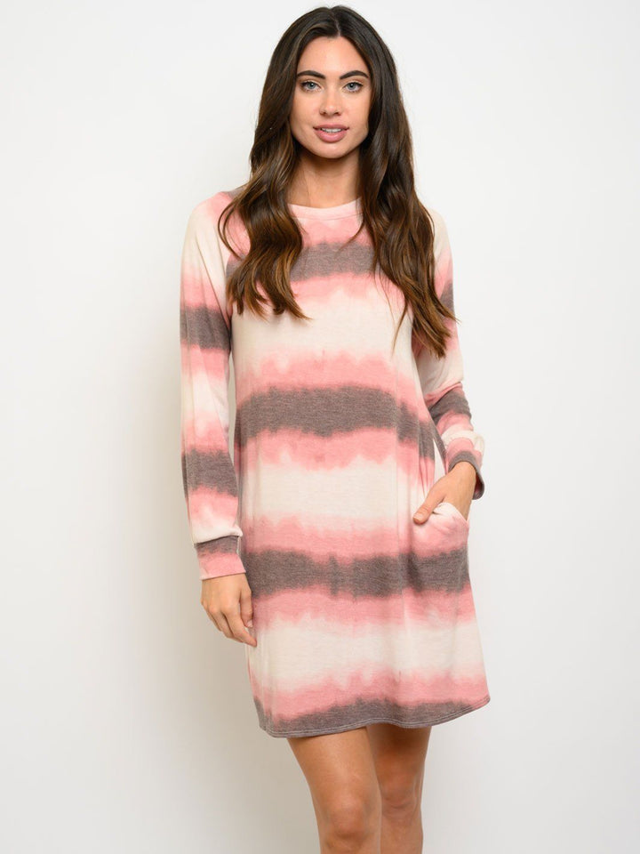 WOMEN'S LONG SLEEVE POCKETS TIE DYE DRESS