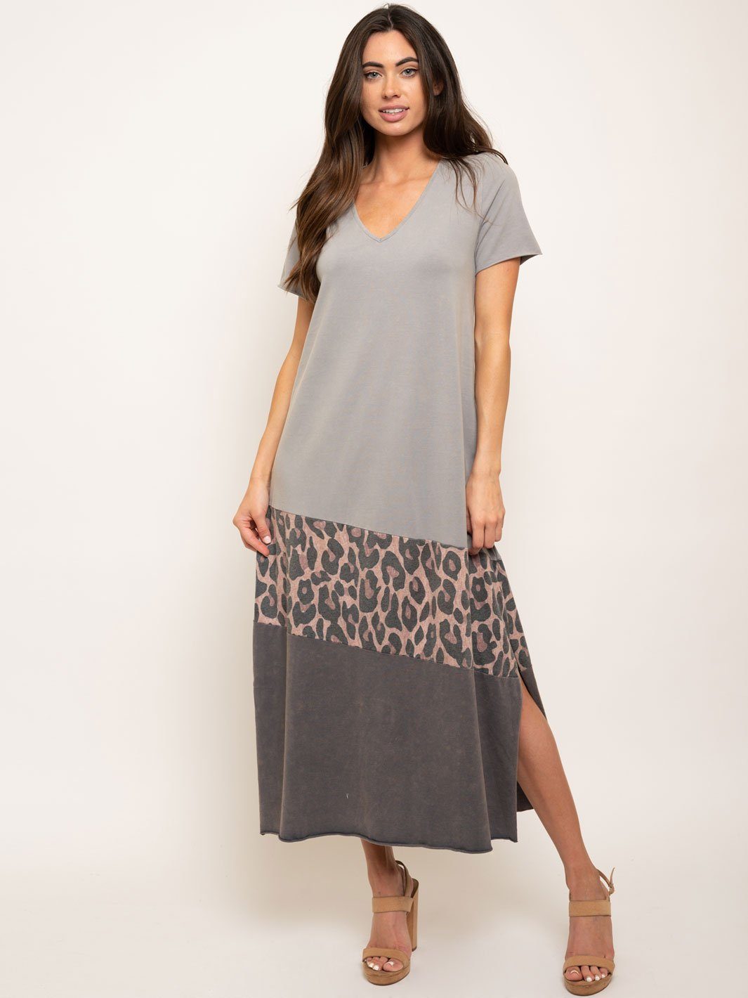 WOMEN'S VINTAGE LEOPARD / SOLID MAXI DRESS
