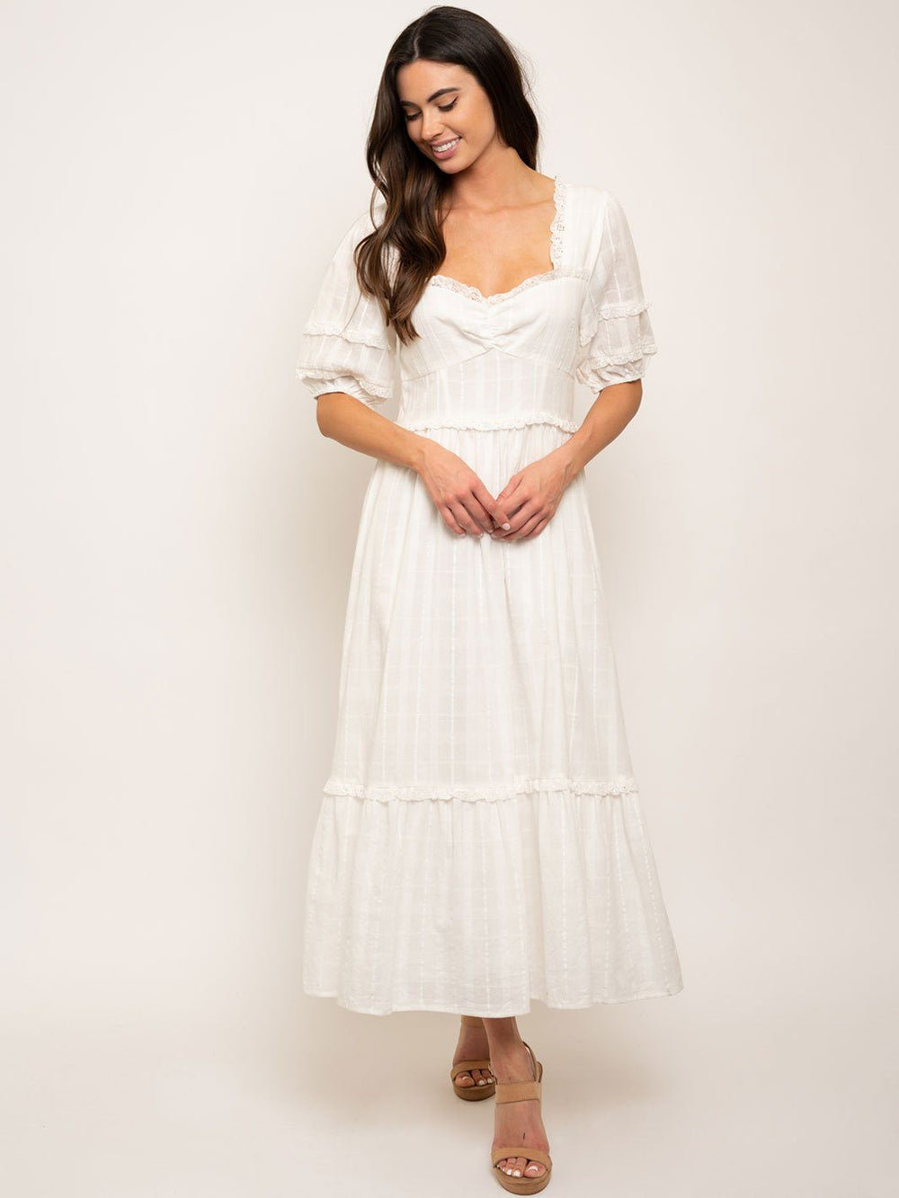 WOMEN'S SWEETHEART NECK SHORT SLEEVE MAXI DRESS