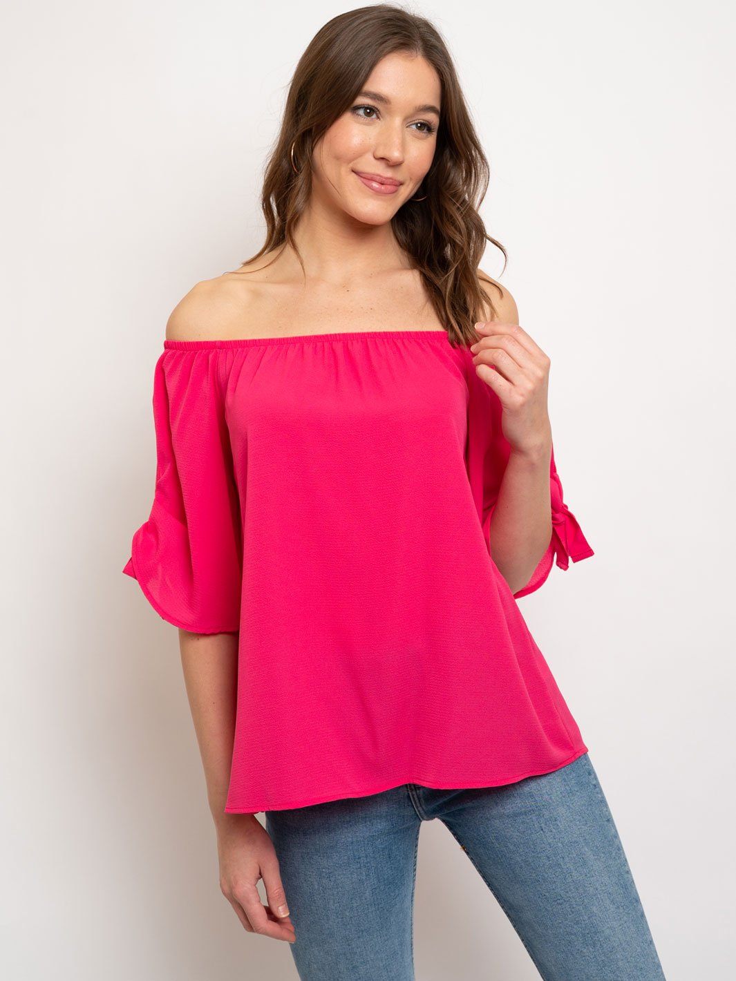 WOMENS OFF SHOULDER SLEEVE TIE TOP
