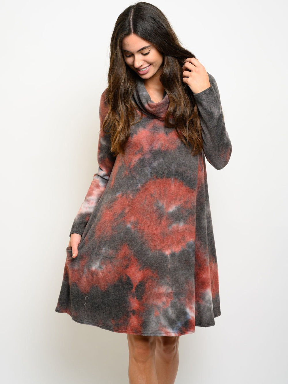 WOMEN'S LONG SLEEVE POCKETS TIE DYE DRESS