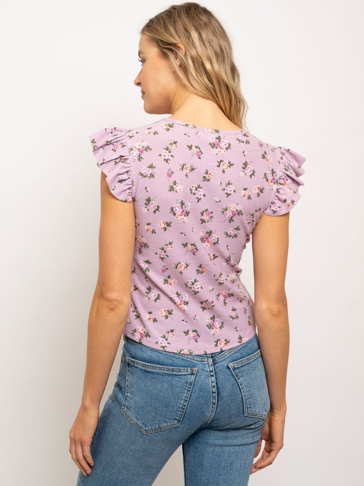 WOMEN'S RUFFLE SLEEVES REVERSED BABY FRENCH TERRY TOP