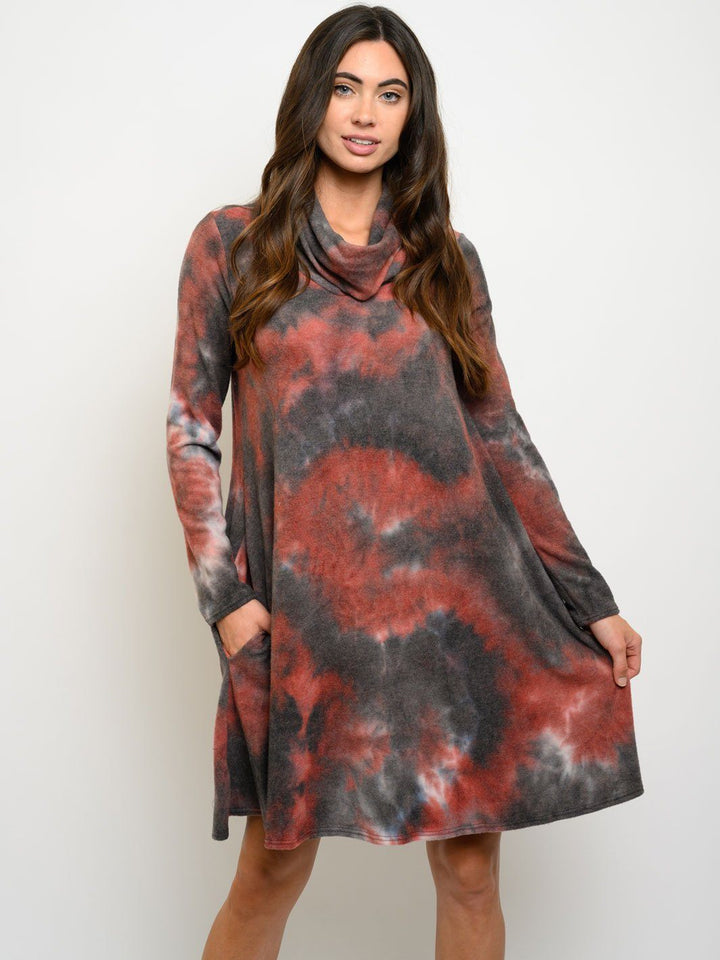WOMEN'S LONG SLEEVE POCKETS TIE DYE DRESS