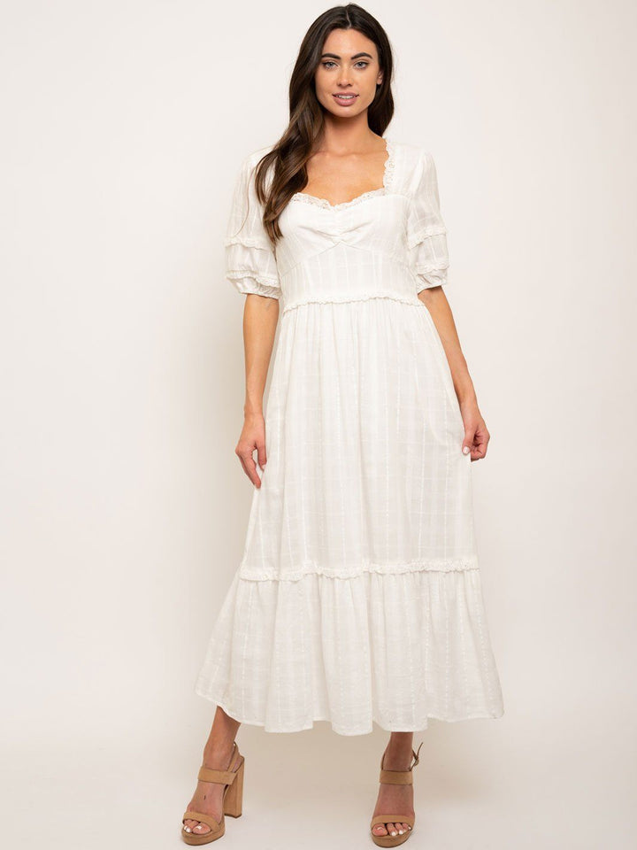 WOMEN'S SWEETHEART NECK SHORT SLEEVE MAXI DRESS