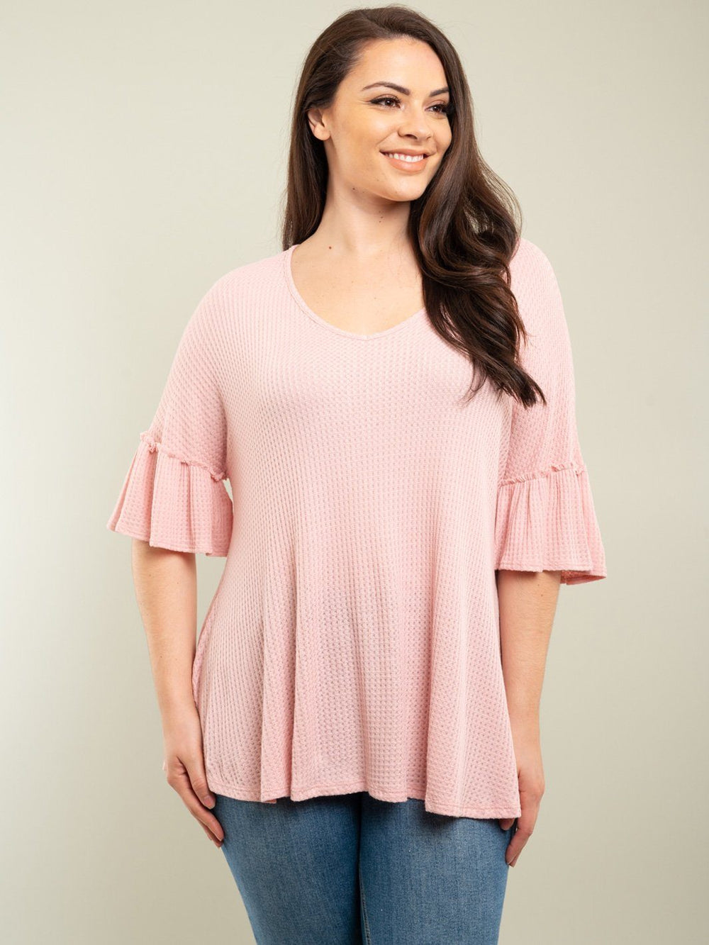 PLUS SIZE BELL RUFFLE SLEEVE TOP