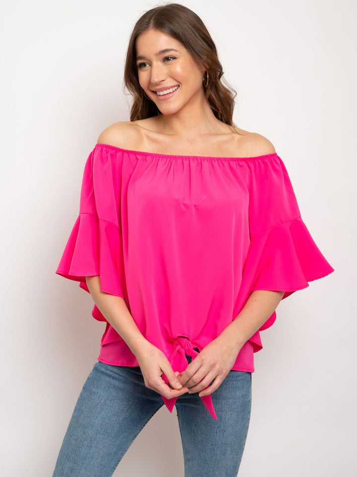 WOMEN'S OFF SHOULDER 3/4 BELL SLEEVES TOP