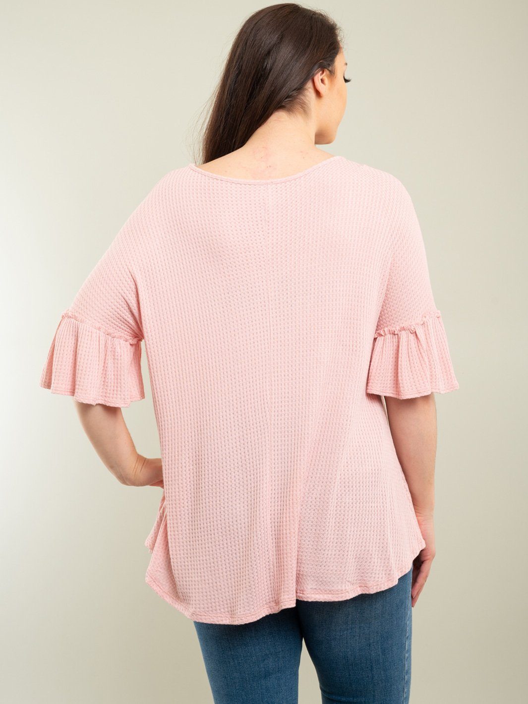PLUS SIZE BELL RUFFLE SLEEVE TOP