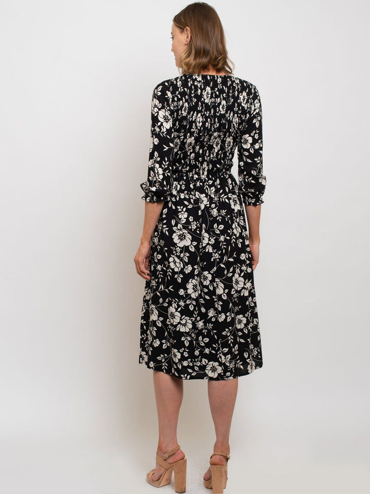 WOMEN'S FLORAL SMOCKED MIDI DRESS