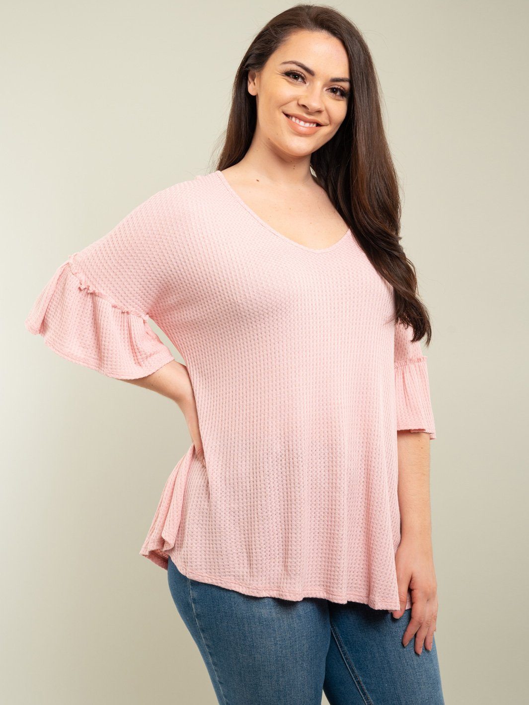 PLUS SIZE BELL RUFFLE SLEEVE TOP