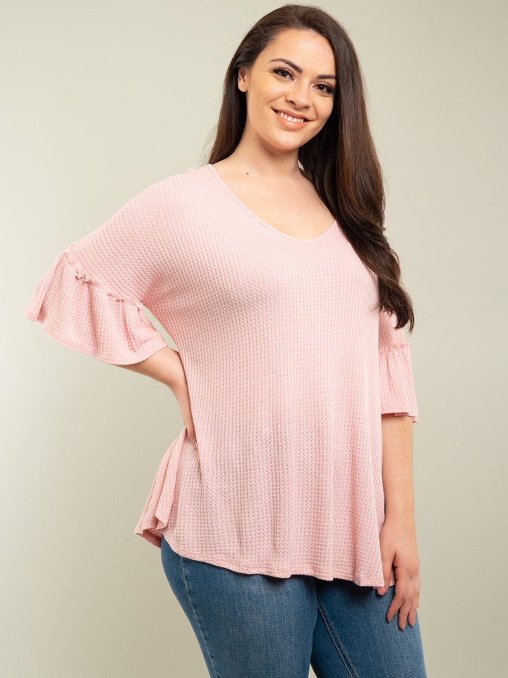 PLUS SIZE BELL RUFFLE SLEEVE TOP