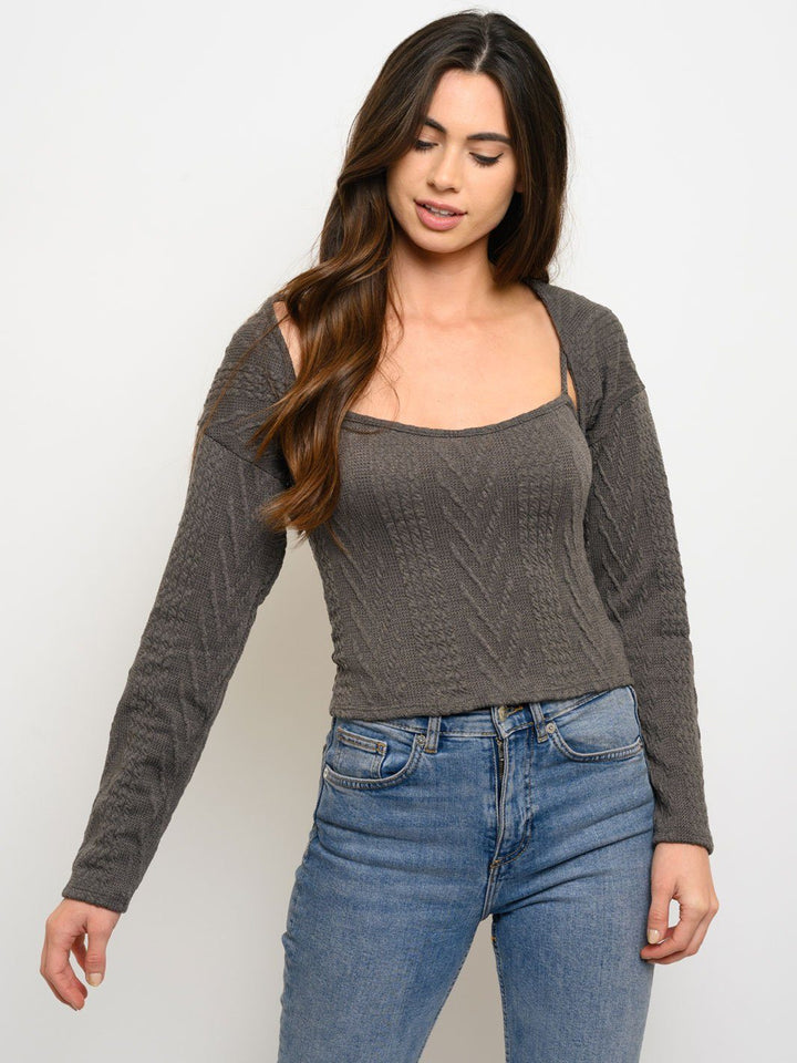 WOMEN'S CABLE KNIT TWOFER 2PC TOP
