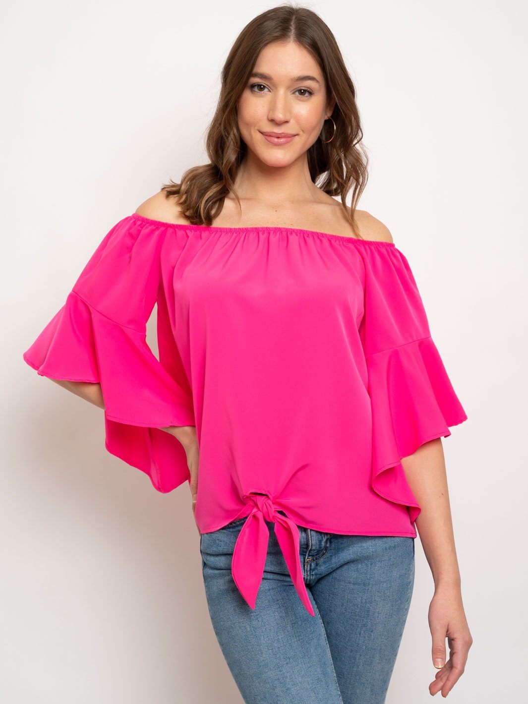 WOMEN'S OFF SHOULDER 3/4 BELL SLEEVES TOP