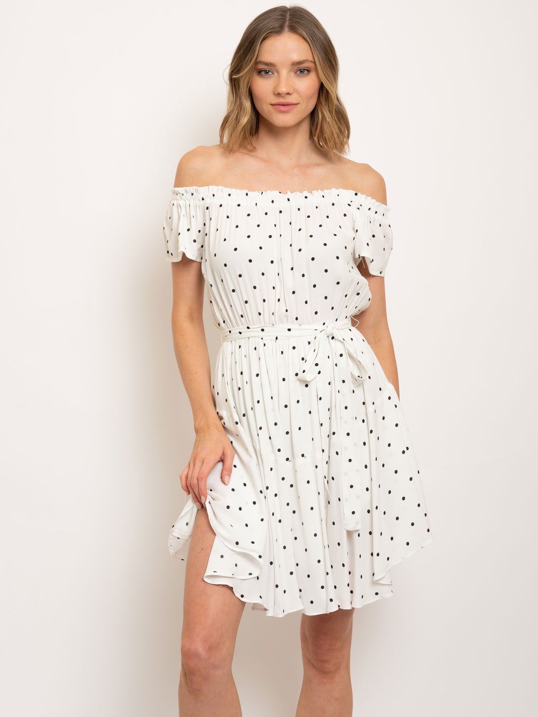 WOMEN'S OFF SHOULDER POLKA DOTS MINI DRESS
