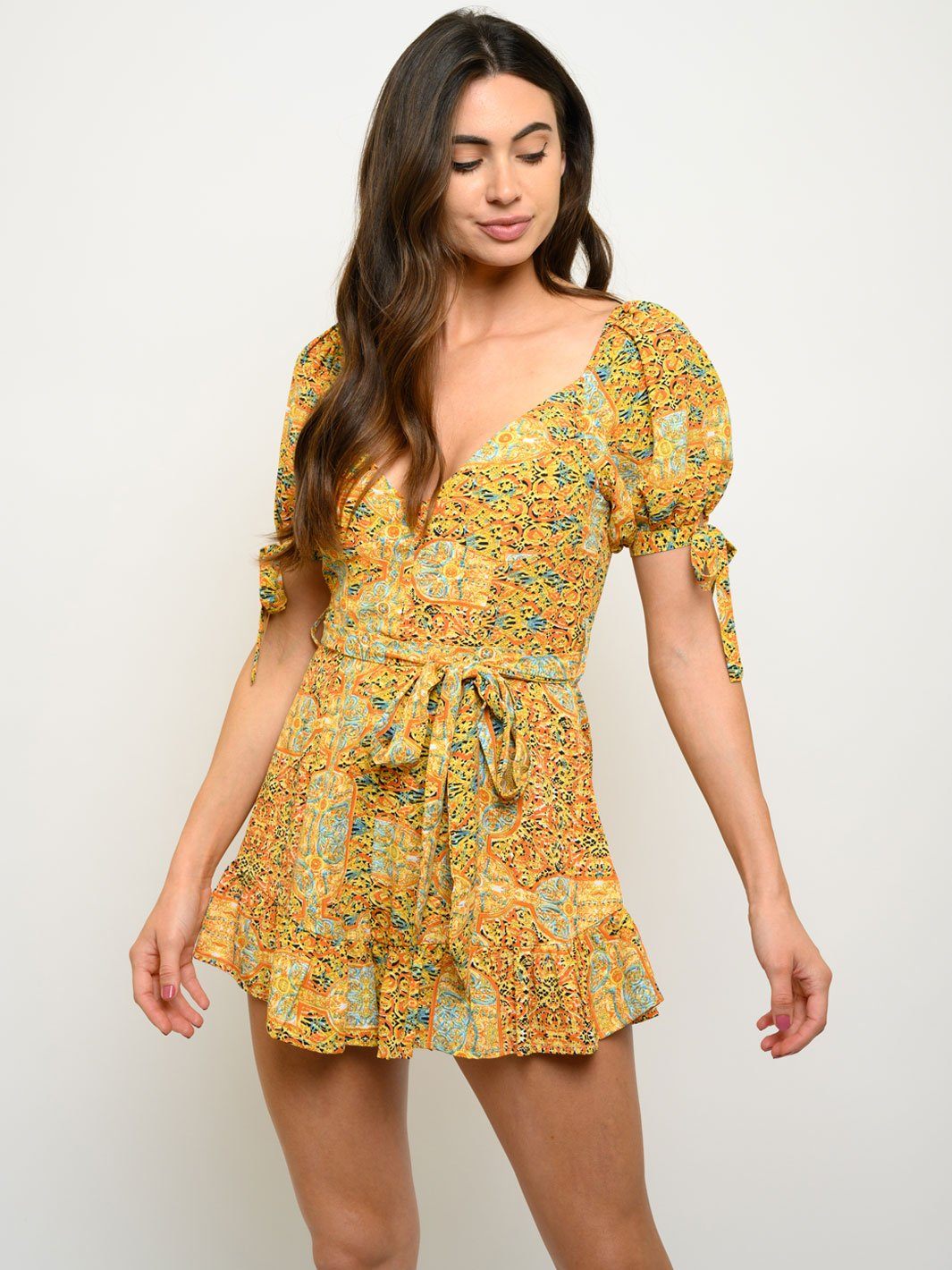 WOMEN'S NULTI PRINT SELF TIE ROMPER