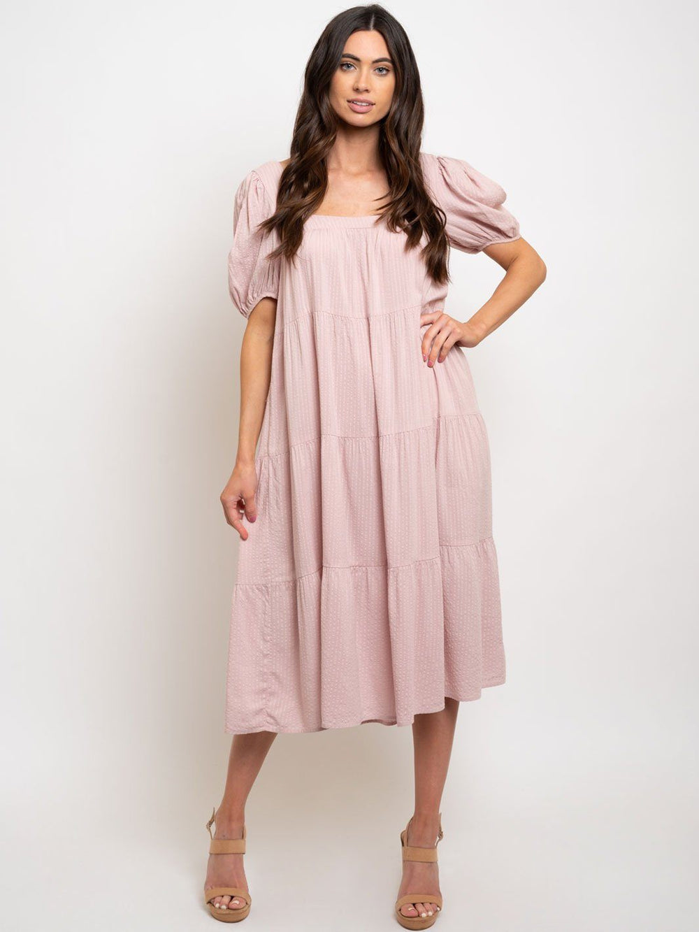 WOMENS SHORT SLEEVE TIERED MAXI DRESS