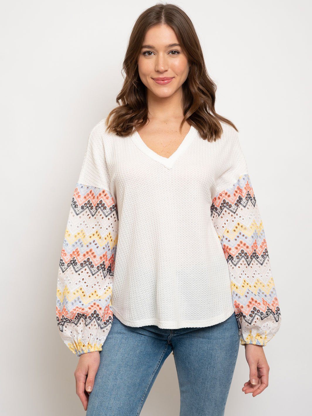 WOMEN'S CROCKET DESIGN LONG SLEEVE TOP