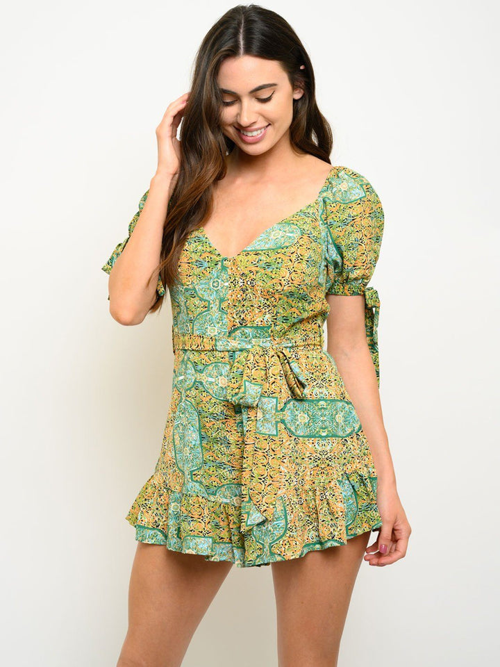 WOMEN'S NULTI PRINT SELF TIE ROMPER