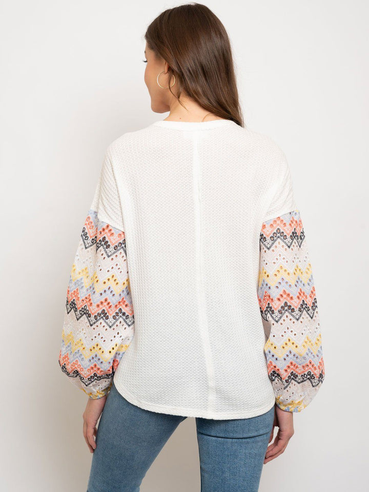 WOMEN'S CROCKET DESIGN LONG SLEEVE TOP