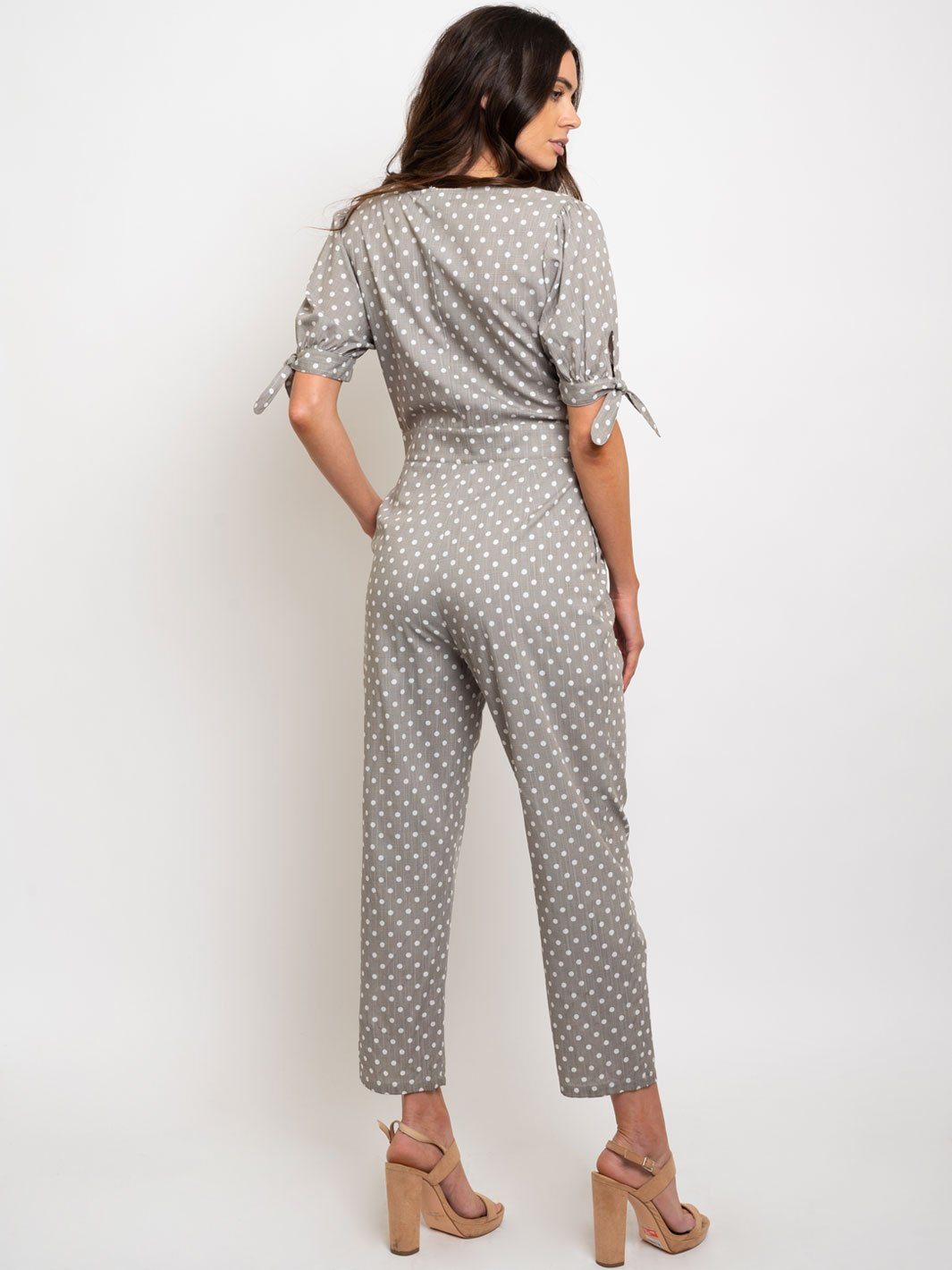 WOMEN'S TIE SLEEVE POLKA DOT JUMPSUIT