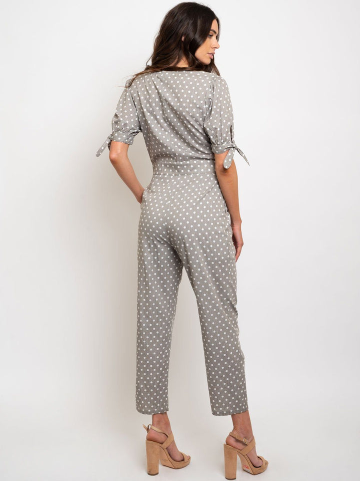 WOMEN'S TIE SLEEVE POLKA DOT JUMPSUIT