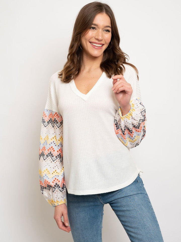 WOMEN'S CROCKET DESIGN LONG SLEEVE TOP