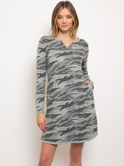 WOMEN'S LONG SLEEVE CAMO DRESS