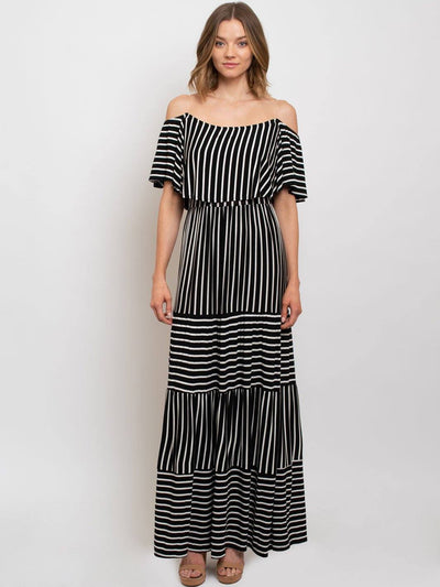 WOMEN'S OFF SHOULDER STRIPED MAXI DRESS
