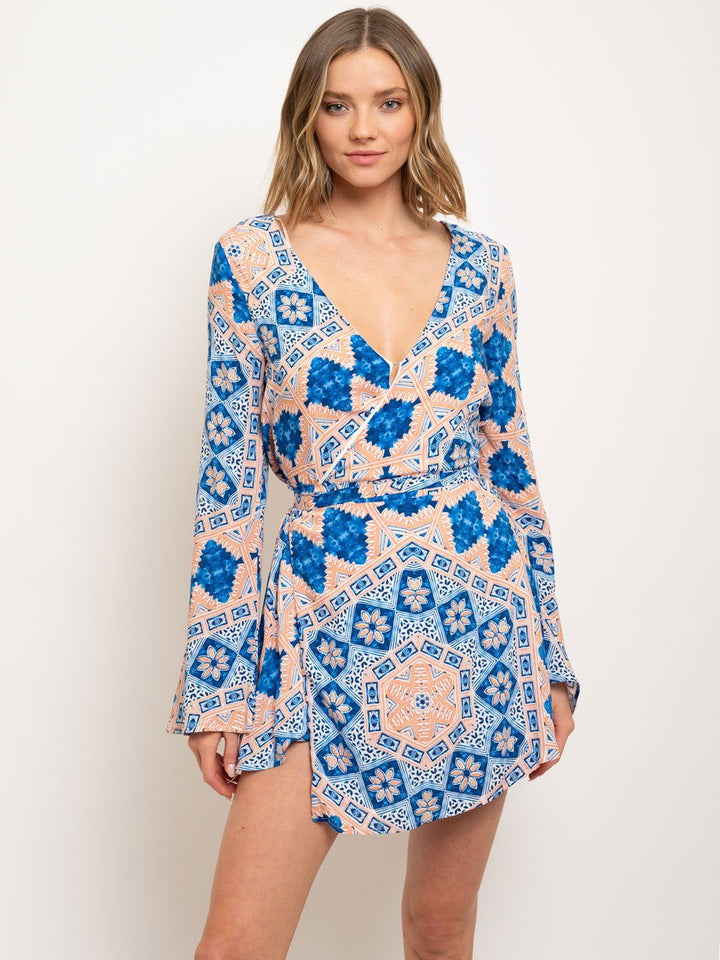 WOMEN'S LONG SLEEVE WRAP MINI DRESS