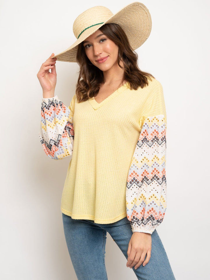 WOMEN'S CROCKET DESIGN LONG SLEEVE TOP