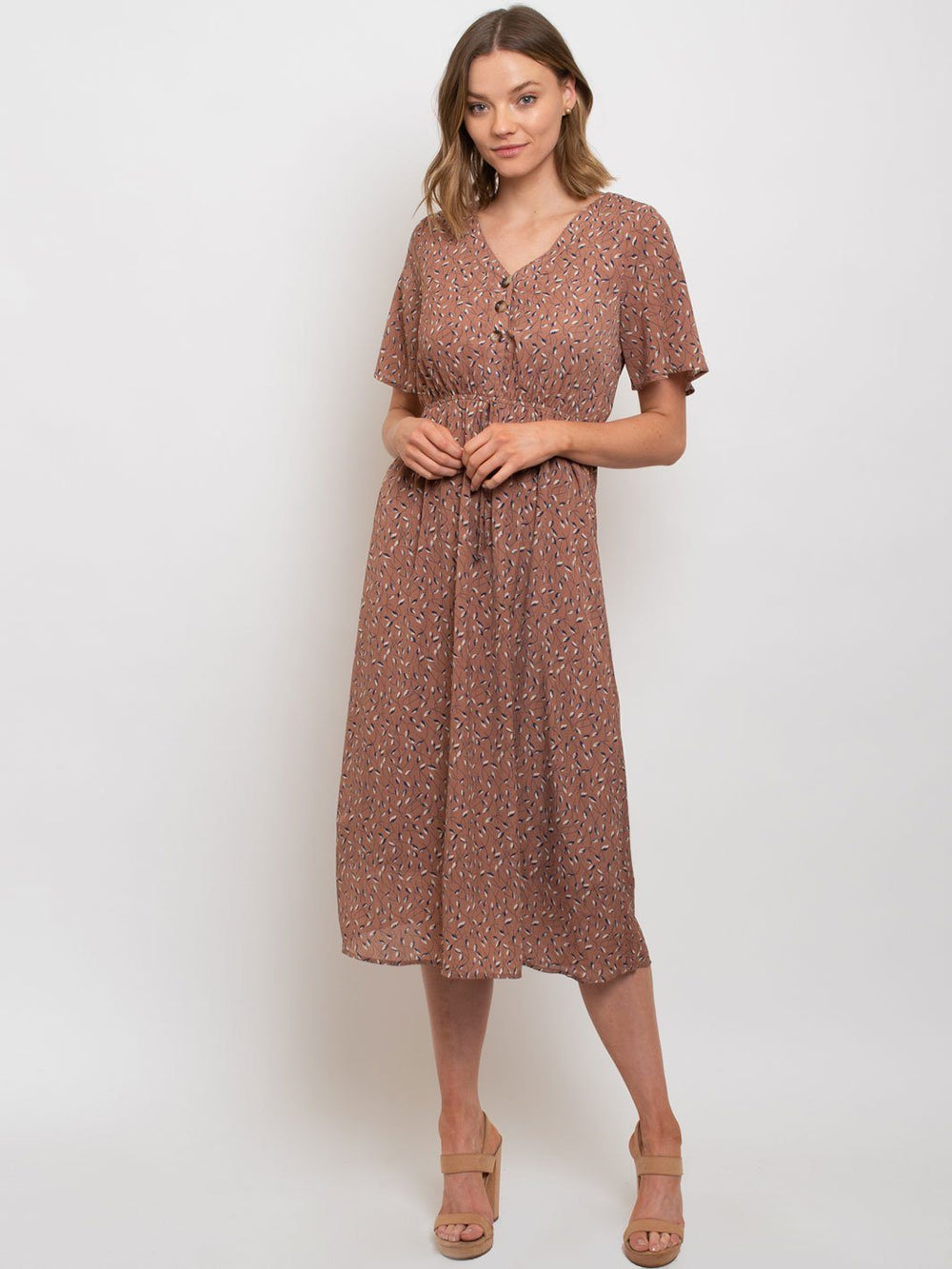 WOMEN'S ADJUSTABLE WAIST MIDI DRESS