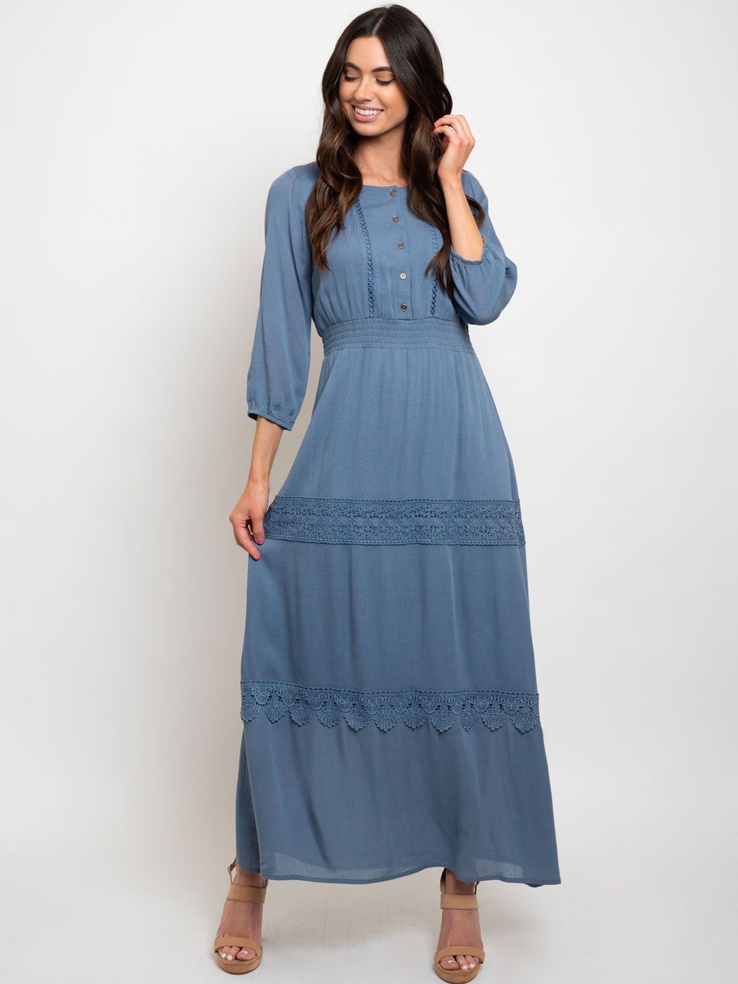 WOMEN'S LACE TRIM DETAIL MAXI DRESS
