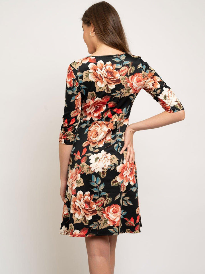 WOMEN'S MIDI FLORAL 3/4 SLEEVE W/POCKETS DRESS