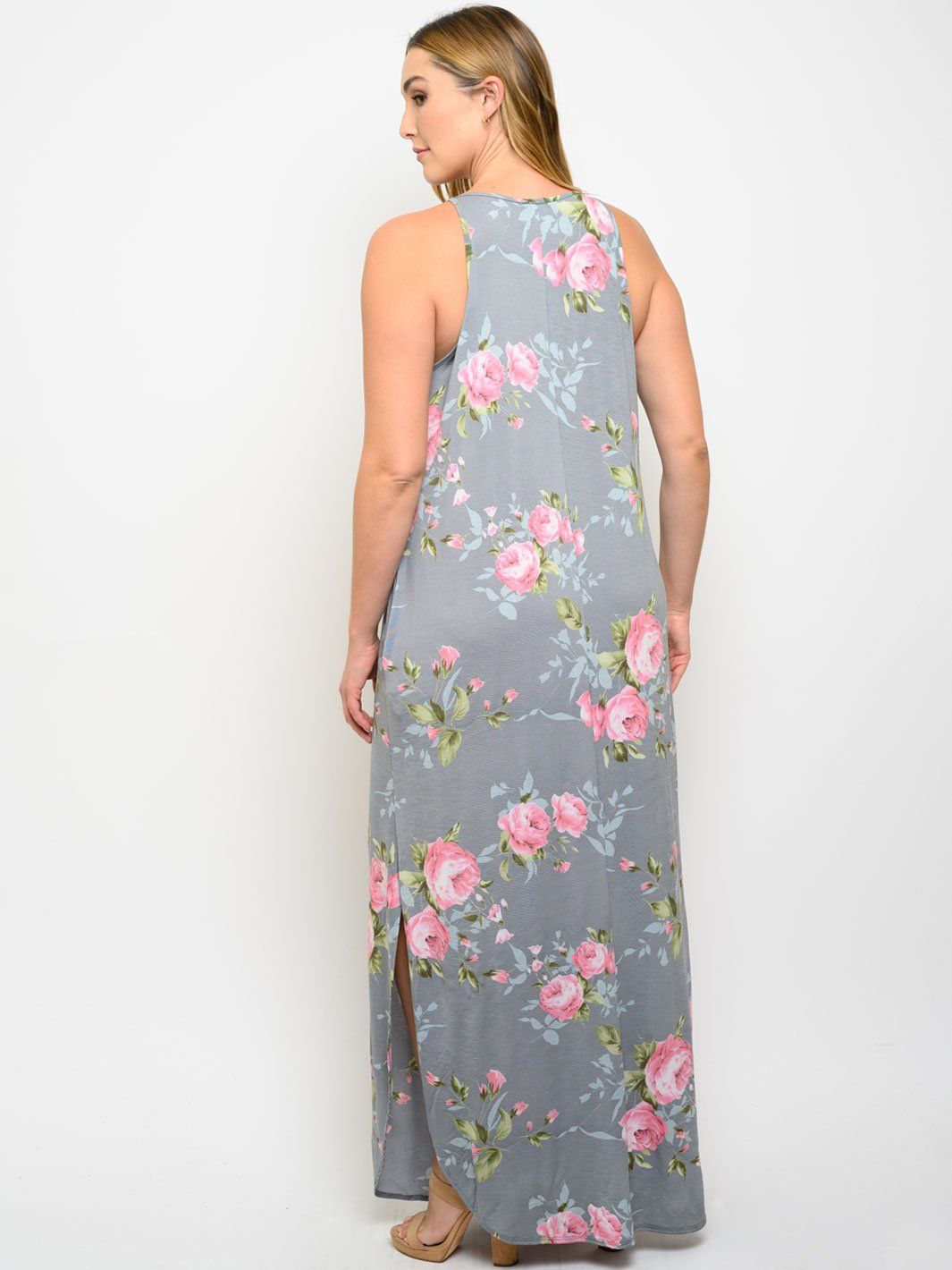 PLUS SIZE FLORAL WITH POCKETS MAXI DRESS