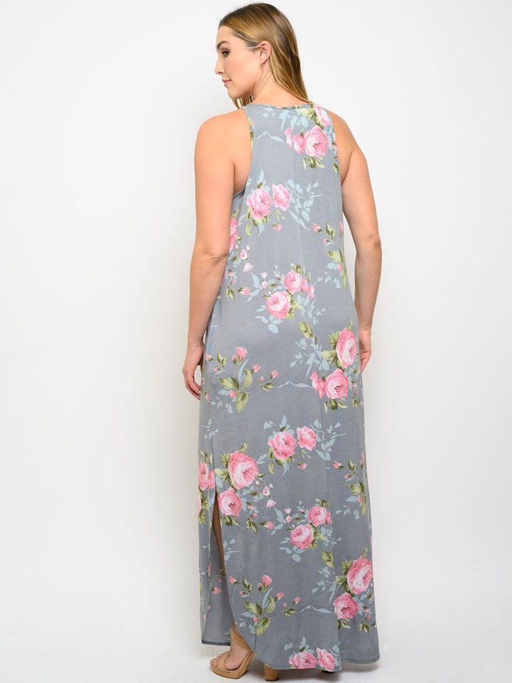 PLUS SIZE FLORAL WITH POCKETS MAXI DRESS