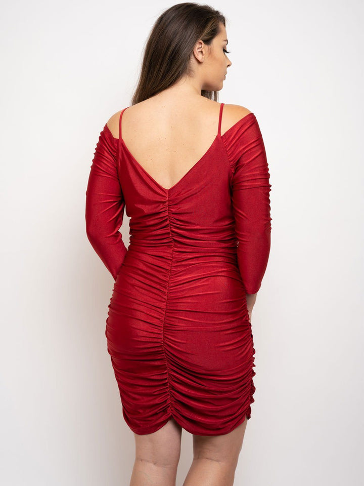 PLUS SIZE RUCHED OFF SHOULDER MINI DRESS