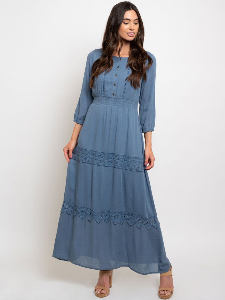 WOMEN'S LACE TRIM DETAIL MAXI DRESS